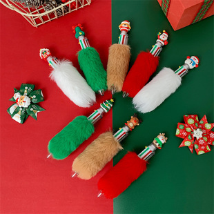 Christmas cartoon six color plush pen children press ballpoint pen Christmas souvenir gift pen student holiday gift