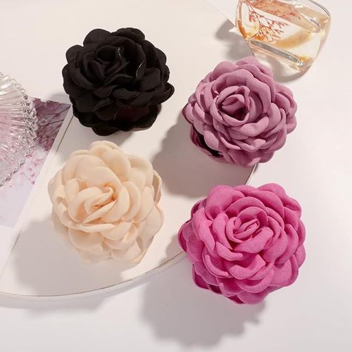 High-end princess-style rose hair clip in multiple colors, elegant and sophisticated fabric shark clip with floral design—hair accessory.