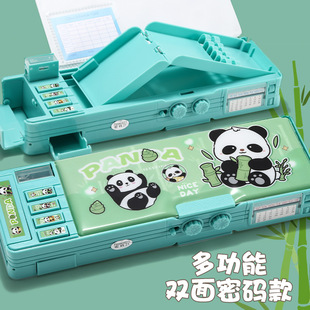 Panda Combination Lock Pencil Case, Double-Layered, Multi-Functional, High-Value Design, Mechanical Pencil Box, School Supplies for Boys and Girls