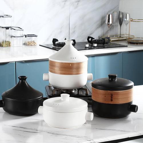 Japanese-style ceramic steamer pot household sand pot with steamer basket soup pot open flame high-temperature stone pot tagine pot soup pot braiser