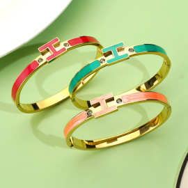 爱家同款h女士钛钢手镯轻奢高级感不掉色18k金色情侣手环珠宝饰品