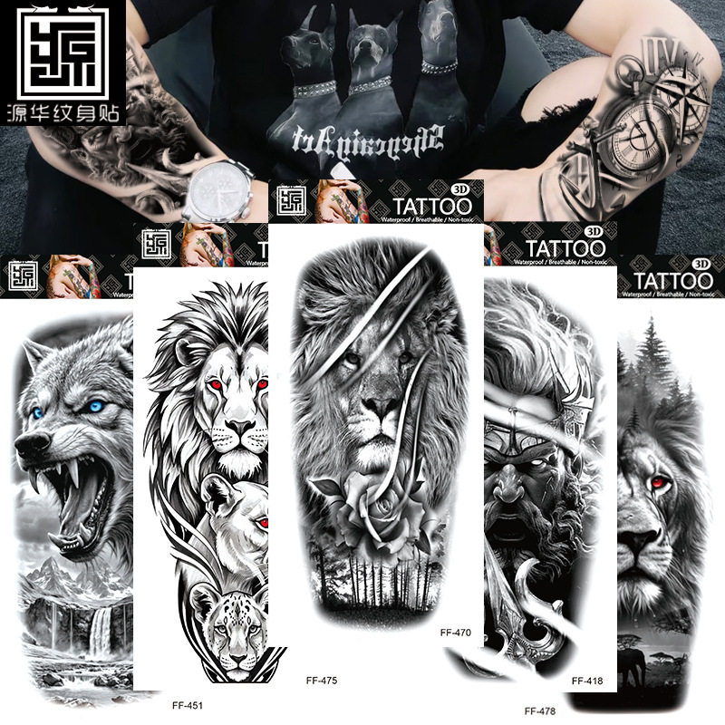 Yuanhua waterproof tattoo stickers manufacturers in stock wholesale wolf head totem Arabic text tattoo stickers cross-border supply