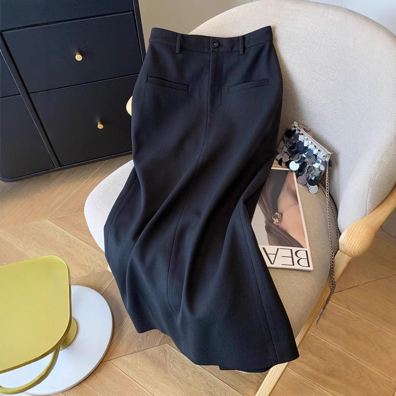 Ready-Made Skirt for Women, New Fashionable Black Suit Skirt, Design Long Skirt, Hip-Covering Straight Skirt
