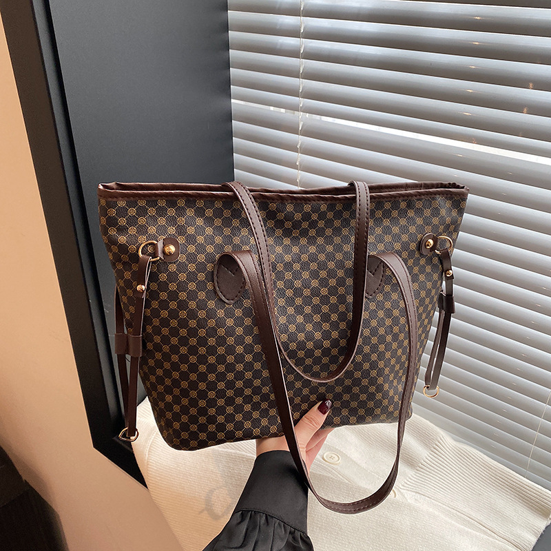 Bolso retro Tote 2024 nuevo bolso impreso bolso de mamá de gran capacidad bolso de hombro con costuras de color en contraste bolso de mujer