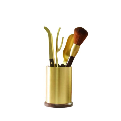 Brass Tea Set with Copper-wood Tea Tongs, Tea Spoon, Pot-Care Pen, and Accessories—Featuring Brass, Rosewood, and Ebony Materials for the Six Gentlemen of Tea Ceremony