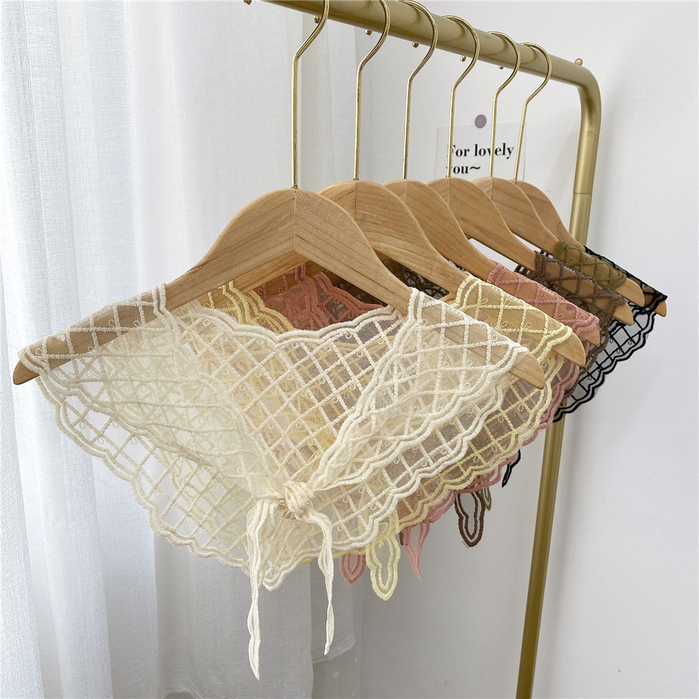 20g Weight Silk Scarf Classification Travel Occasion Lace Material Lattice Pattern Unisex Gender Sweet Style White, Green, Yellow, Black Color Retro Lattice Lace Triangle Small Silk Scarf 2