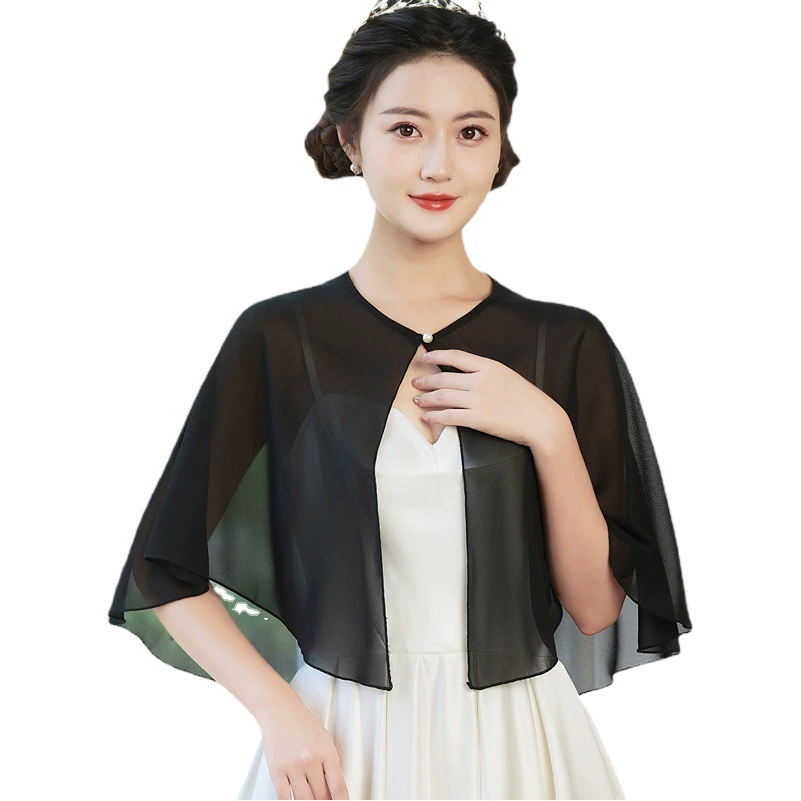 Короткая шифоновая накидка, Тонкая Шаль, универсальная накидка, Маленькая шаль, Летний Новый внешний кардиган, женское платье больших размеров