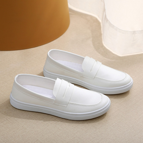 Women's Spring and Autumn Nurse Shoes with Soft Soles, Non-Tiring, White Medical Shoes, Anti-Slip Flat Single Shoes, Slip-On White Shoes