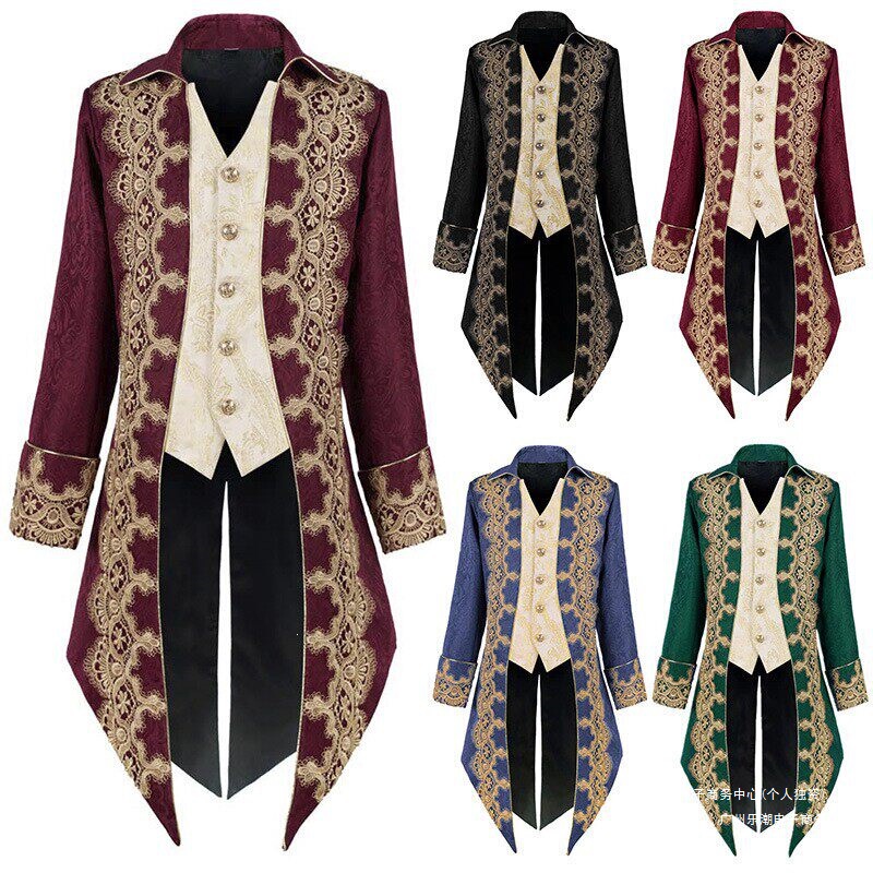Medieval Court Tailcoat Long Embroidered One-Piece Vest Jacket Stage Play Cosplay Count Large Size Performance Costume Medieval Court Tailcoat Long Embroidered One-Piece Vest Jacket Stage Play Cosplay Count Large Size Performance Costume