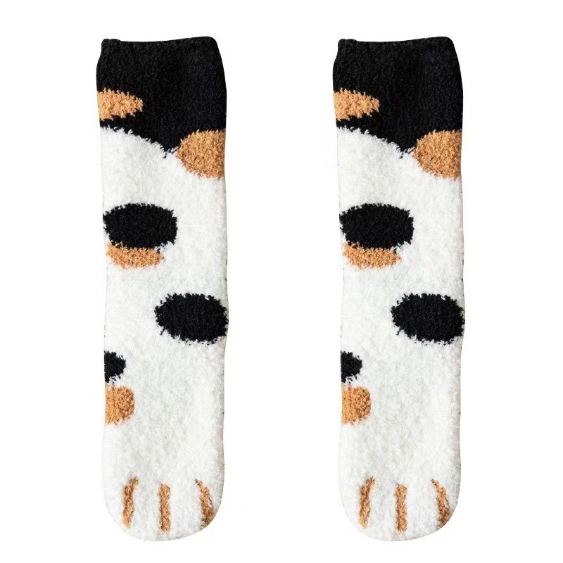 Calcetines de mujer mediana calcetines otoño-invierno de coral terciopelo de dibujos animados garras de gato calcetines de piso terciopelo calcetines de dormir calientes image 6