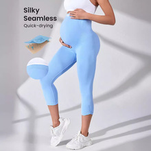 夏季欧美跨境打底裤七分裤新款高腰托腹薄款瑜伽不嘞肚子孕妇裤
