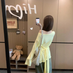 不規則な長袖 Tシャツ女性の 2025 夏の新しいラウンドネック薄い日焼け止めカバーアップ Tシャツ