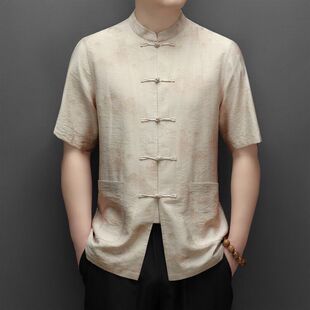 Short-Sleeved Tang Suit for Middle-Aged and Elderly Mulberry Silk Casual Dad Suit Summer Chinese Thin Stand-Up Collar Shirt China Shipped