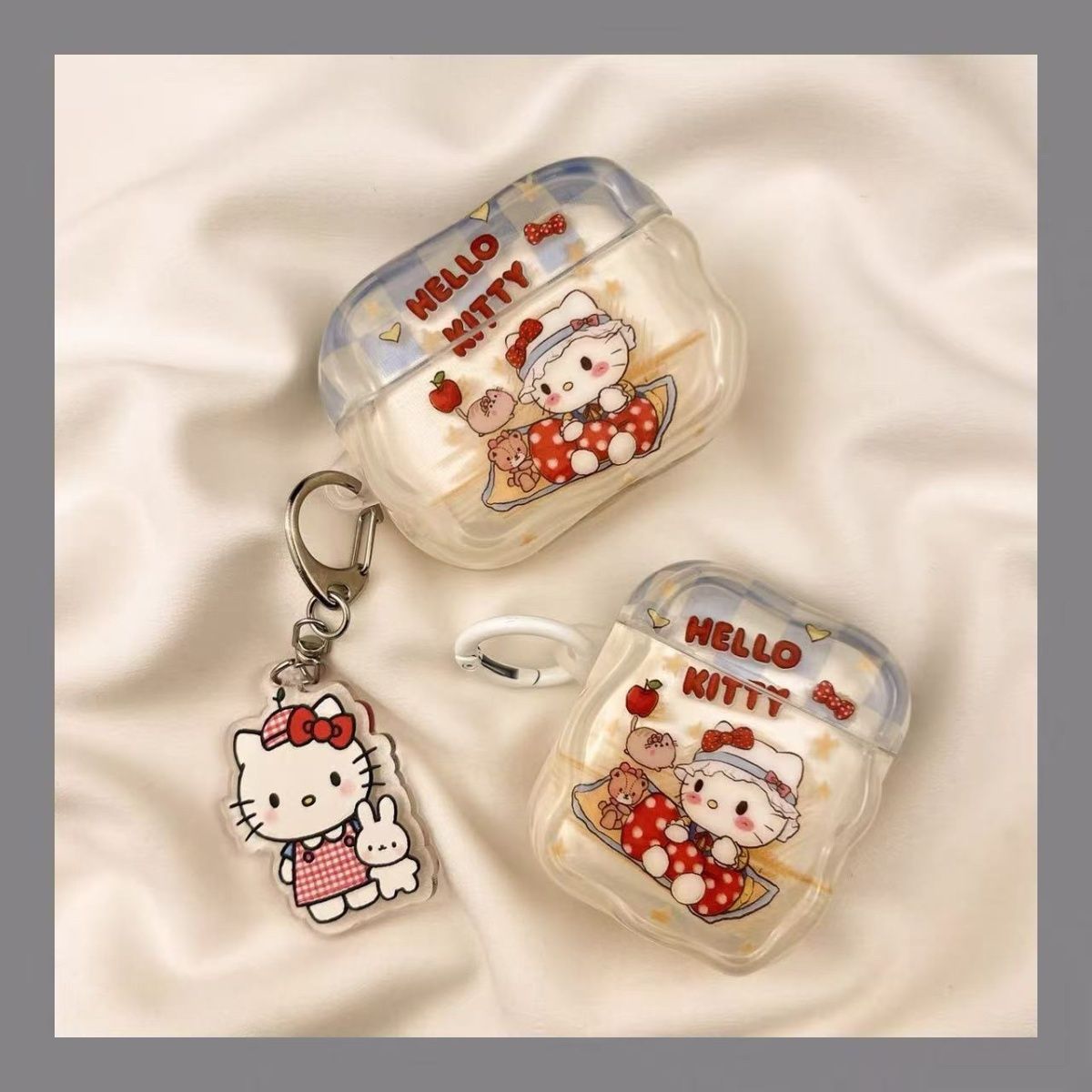 Kitty Gato Peach Bear Picnic para AirPods 4 generación de auriculares AirPodspro3 cubierta de Bluetooth Apple