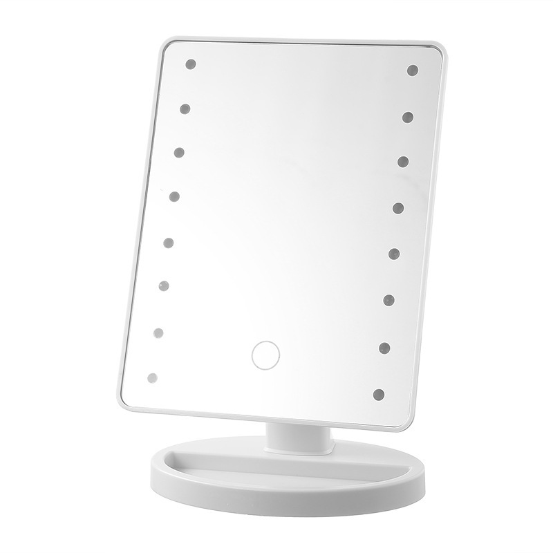 Espejo de maquillaje con luz LED de tres colores, plegable con base, espejo de tocador de escritorio, espejo de tocador con luz, espejo de princesa.