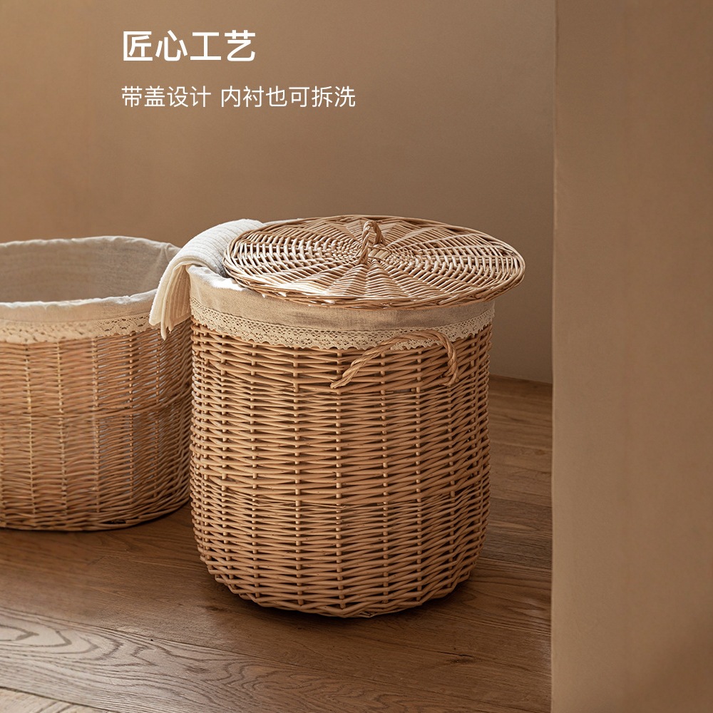 Cesta de ropa sucia personalizada con cubierta de sauce tejida a mano de doble mango cesta de almacenamiento de ropa de baño de alojamiento