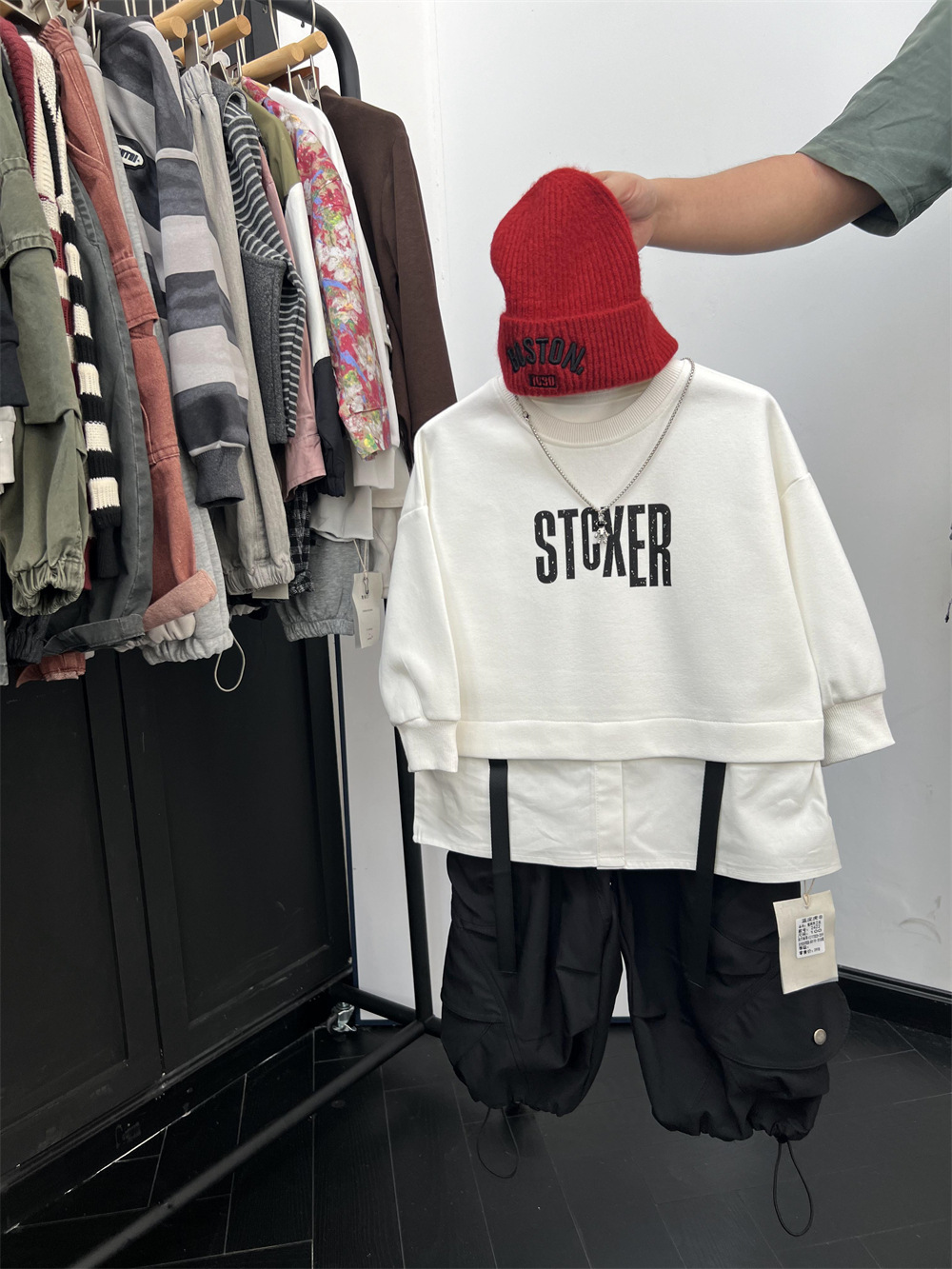 American hip-hop style autumn boys' letter  two-piece spliced shirt hoodie children's hooligan handsome street dance_voghion.com