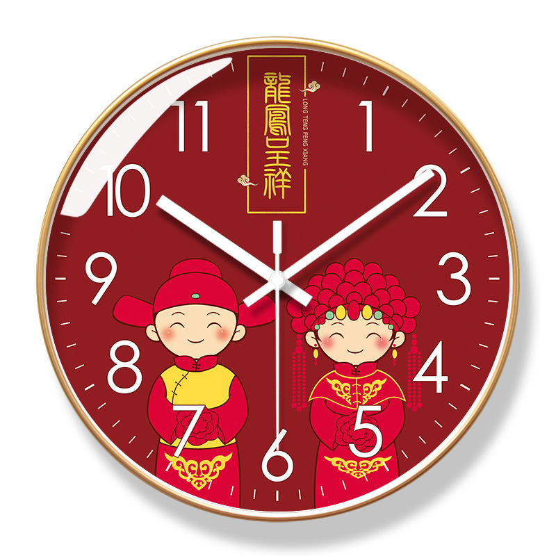 易普拉6607挂钟客厅钟表福字中式喜庆家用时钟挂表静音扫秒石英钟