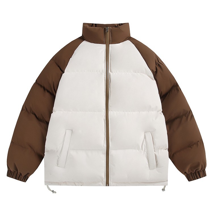 Stand-up collar cotton jacket, winter couple's thickened warm padded coat, men's casual cotton jacket, loose-fit color-block cotton coat, trendy style