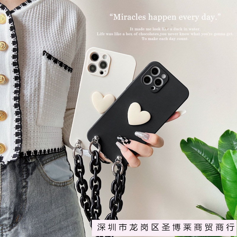 Cross-Border Stylish 16Promax Simple Apple Xr Suitable for 15Pro Bracelet Ins Style 12 Heart 13 Mobile Phone Case