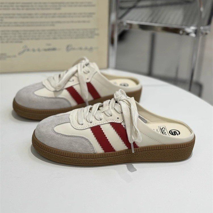 Zapatos de entrenamiento de base suave para mujeres de verano 2026 nuevos zapatillas de cabeza de bolsillo retro sin talón de un pie de zapatos de mujer