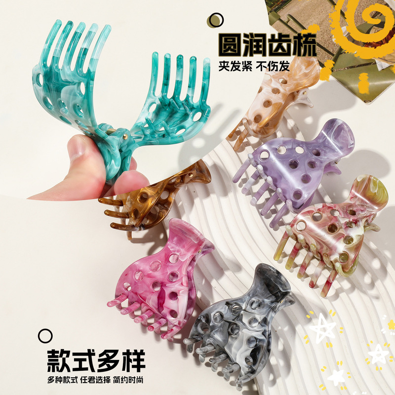 亚马逊热销草莓发夹女高级感大理石纹马尾夹后脑勺盘发固定发卡|undefined