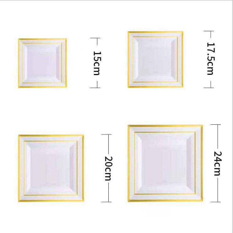 6.5/9-inch PS hard plastic plate golden edge square plate steak Western white plate European Party black square plate