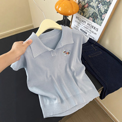 广州十三行高货爆款~小马刺绣翻领无袖针织衫上衣女2025夏季新款
