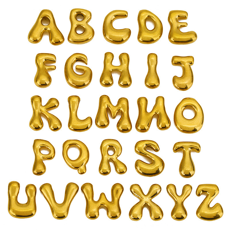 Stainless Steel 26 English Bubble Letter Pendant Q Pendant Fat Letter Through Hole Pendant DIY Necklace Bracelet Jewelry Accessories