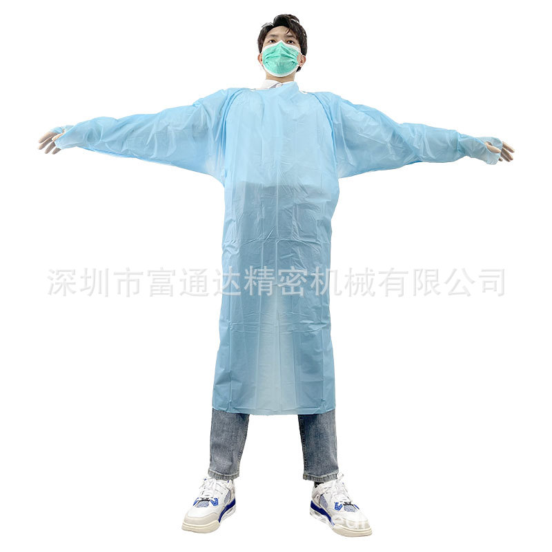 可发国外一次性CPE拇指扣围裙 55g医护防护塑料蓝色隔离衣EN14126