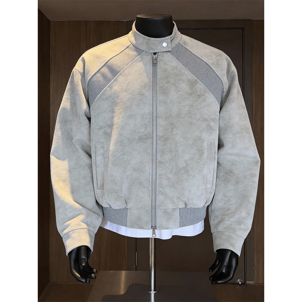 Men's Neutral Deconstructed Flight Leather Jacket For Spring_voghion.com
