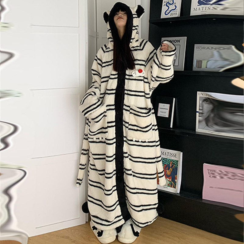 冬天珊瑚绒睡袍秋冬款女加绒加厚连帽睡裙浴袍家居服大码睡衣外套|undefined