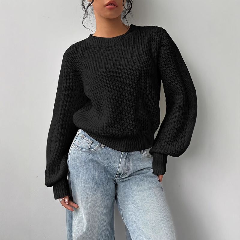 K 98494 Aliexpress New Foreign Trade Cross-Border Women's Casual Solid Color Round Neck Long-Sleeved Knitwear