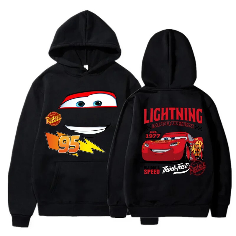 Interesting Cars Lightning Mcqueen Print Hooded Sweatshirts Fashion Autumn Winter Men's and Women's Casual Pullovers