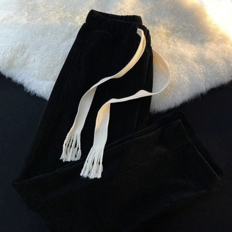 Corduroy trousers for leisure, American style, plus size, loose straight fit