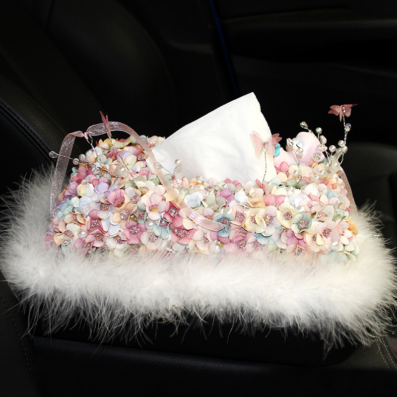 Caja de toallitas multifuncional para automóviles, caja de extracción de servillas, caja de toallitas de flores creativas, artículos de decoración interior para automóviles