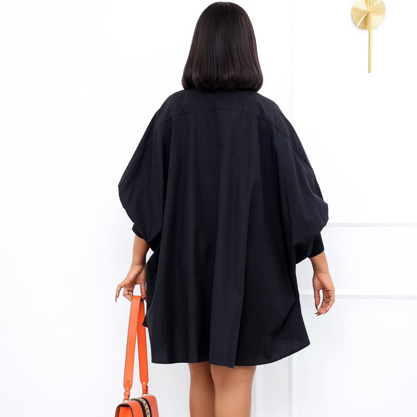 Loose Lapel Solid Color Batwing Sleeves Shirt Dress NSGML111094