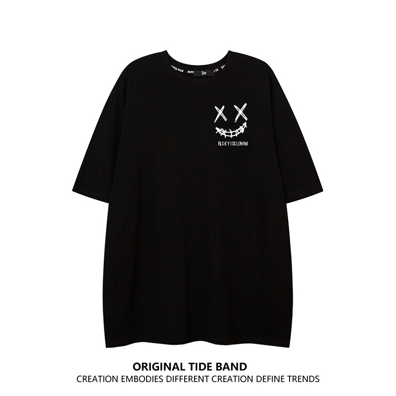 2023 nueva camiseta americana de manga corta para hombres y mujeres de media manga impresa cuello redondo versátil hip hop suelta más tamaño Top moda