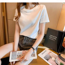 100纯棉 2025年春夏新款宽松全棉正肩纯色短袖t恤女简约打底衫