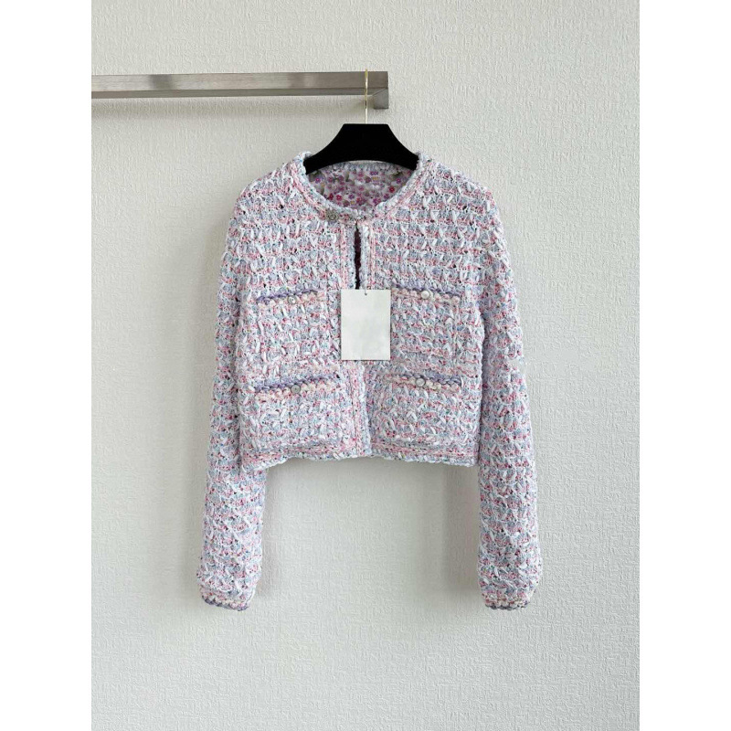 Early Spring Socialite Style Floral Woven Floral Top Tweed Four-Pocket Knitted Women's Jacket