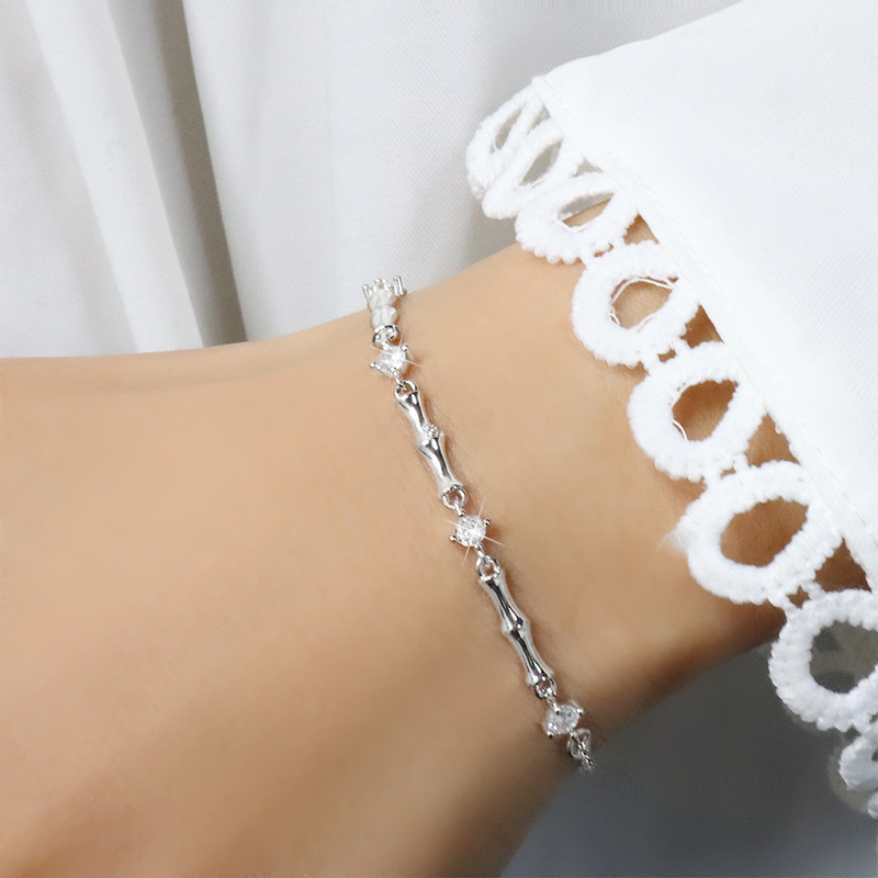 Bamboo Zircon Bracelet Ins Light Luxury Design Sense Stitching Round Diamond Bamboo Bracelet New Chinese Style High-rise Bracelet for Women Bamboo Zircon Bracelet Ins Light Luxury Design Sense Stitching Round Diamond Bamboo Bracelet New Chinese Style High-rise Bracelet for Women