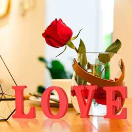 爱心嵌套摆件亚马逊热销情人节礼品木质工艺LOVE装饰家居婚礼DIY