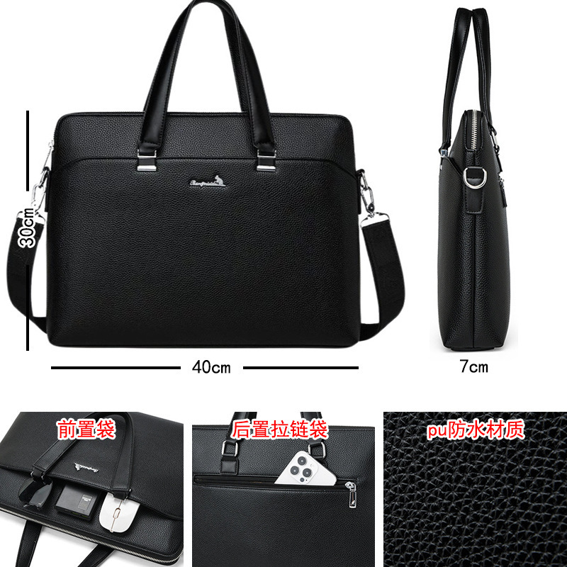 Men's Business Handbag Pu Waterproof Large Capacity Laptop Bag Horizontal Style Office Meeting Briefcase