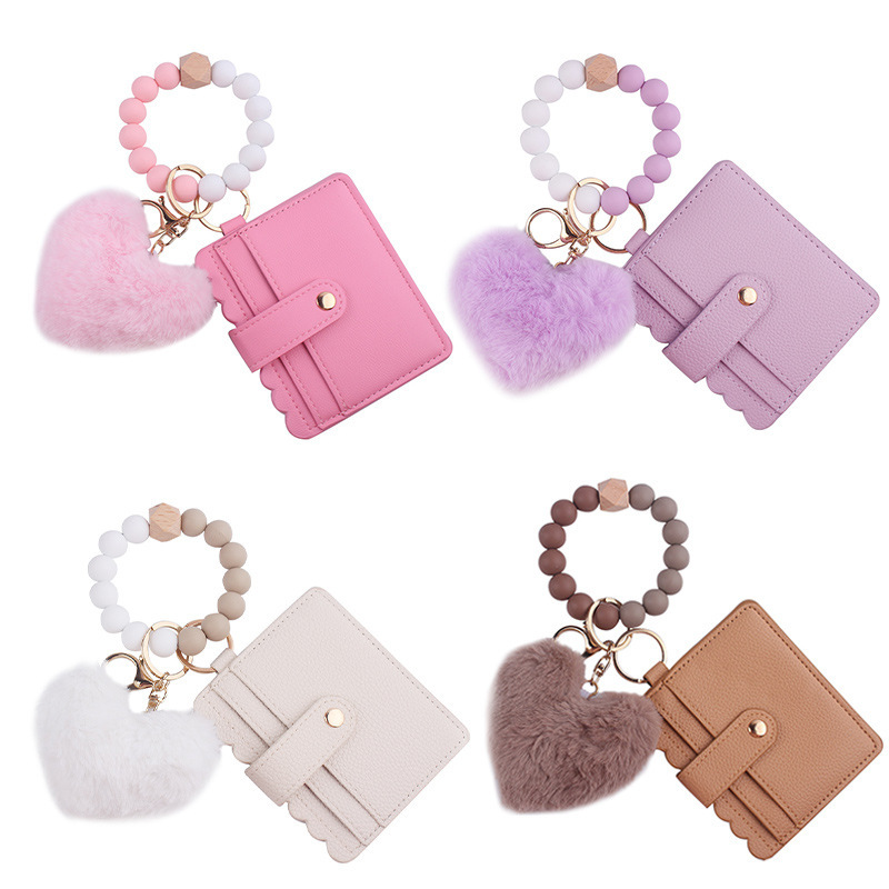 New Cartoon Plush Love Card Bag Jewelry Beaded DIY Silicone Bracelet Handset Wallet Keychain Hanging