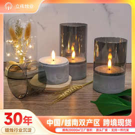 跨境热采LED电子蜡烛灯户外仿水泥玻璃 卧室氛围浪漫摆件