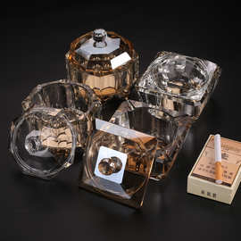 厂家水晶玻璃烟灰缸定制带盖客厅防飞灰轻奢摆件办公室烟缸白水晶