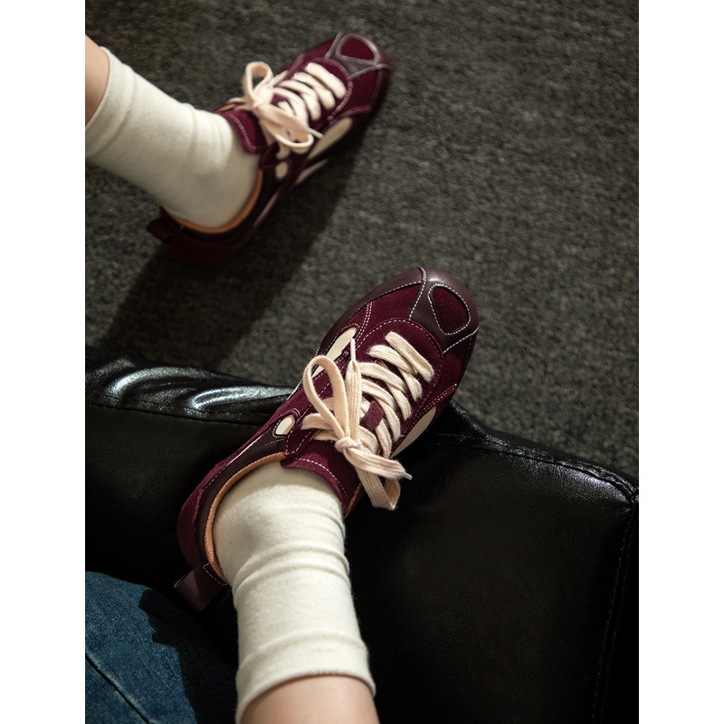 Cowhide Version~Retro Inner Height-Increasing German Training Shoes for Women, 2026 Spring Vintage Bowling Shoes, Thick-Soled Casual Sports Shoes