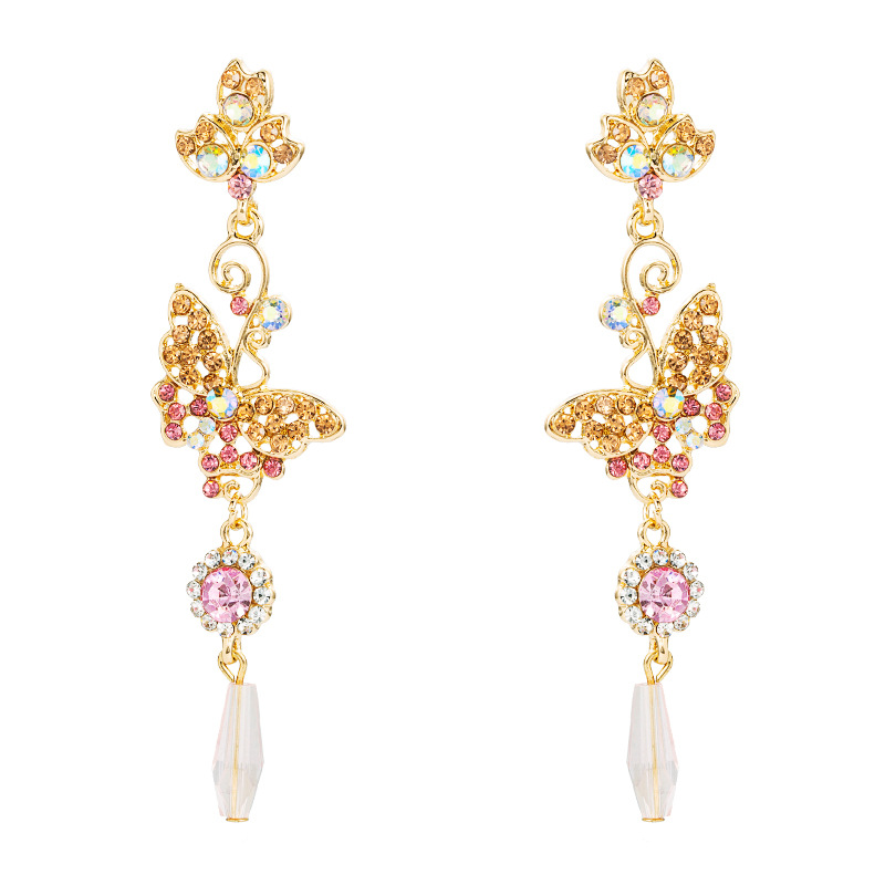Korean pink apricot series diamond butterfly earringspicture7