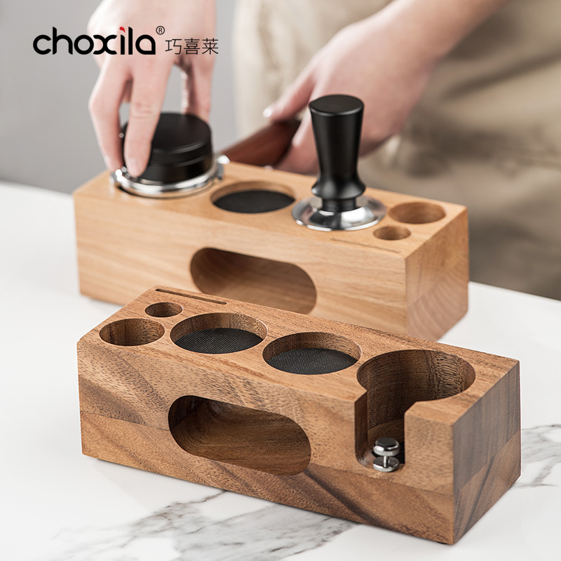 Polvo de café de madera maciza Base de prensa Máquina de café Mango Dispositivo de soporte Almacenamiento de presión Asiento de relleno Polvo de tela Soporte de cojín del asiento