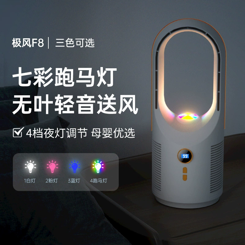 Бесшумный циркуляционный вентилятор с цветной подсветкой, портативный, для дома, общежития, настольный, без лопастей